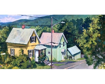 Oil Painting - Sunny Houses, Berkshires - Original 12x24 Landscape