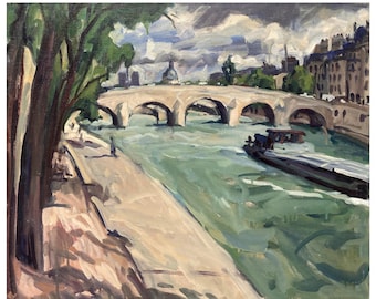 Paris Oil Painting - The Seine and Pont Neuf - 20x24 Impressionist Cityscape