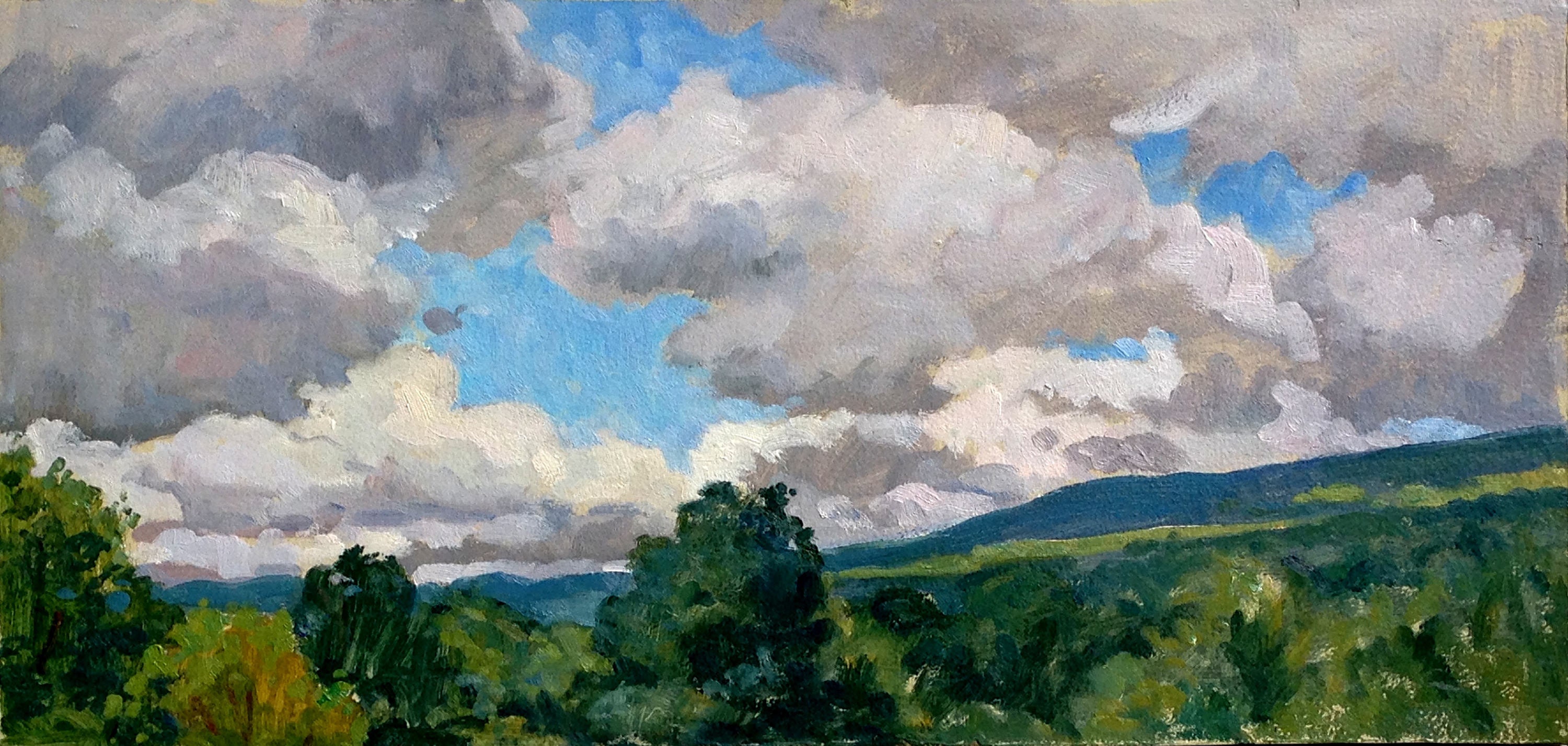 絵画 896 油絵/抽象画風/自然のパターン/雲/S6号 風景画：バークシャーの夏の雲、印象派風油彩（板絵） - Etsy 日本