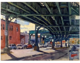 9x12 New York Cityscape Painting - Uptown Geometry
