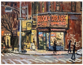 Original Oil Painting - East Village Nocturne - 8x10 New York Cityscape