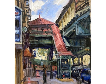 New York Cityscape Painting - Under the L/215th Street/Inwood - 11x14 Oil on Linen, NYC Impressionist Plein Air Landscape, Signed Original