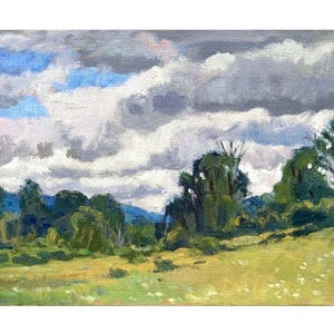 Original Landscape Painting - Summer Clouds/Berkshires - 8x10 Oil on Linen, Impressionist Plein Air Fine Art, Signed Original