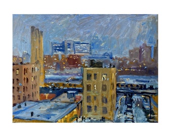 Original NYC Winter Painting - New York Nocturne - 9x12 Oil on Panel, Impressionist Night Scene, Signed Original Fine Art