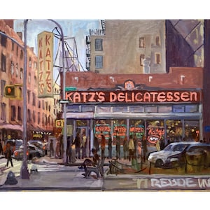 16x20 Oil Painting - Katz&#39;s Deli/Afternoon Light/NYC- Oil on Linen, Lower East Side Scene, Signed Original New York Cityscape