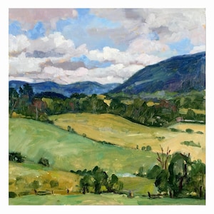 Berkshires Landscape Painting -August Fields/Williamstown- 12x12 Oil on Panel, Plein Air Impressionist Oil, Signed Original