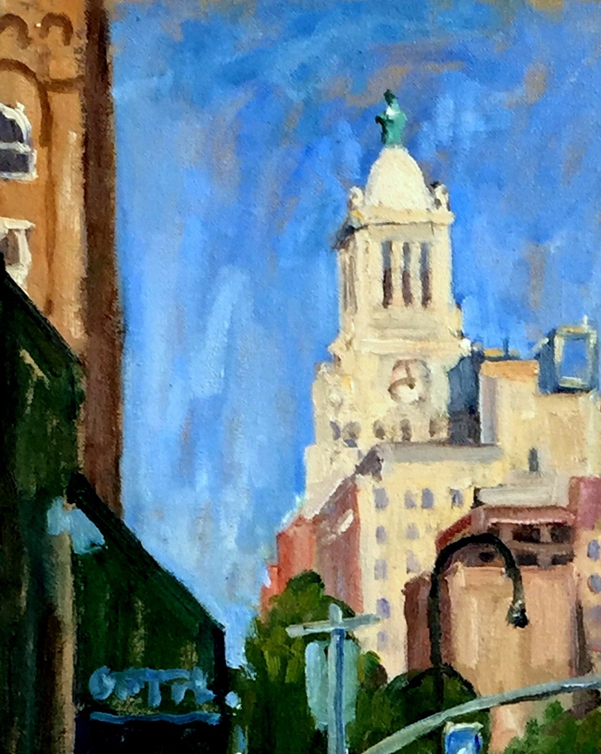 パステル画 ニューヨーク 都市風景画 - 朝の光/ニューヨーク14番街 - 16x20 キャンバスに