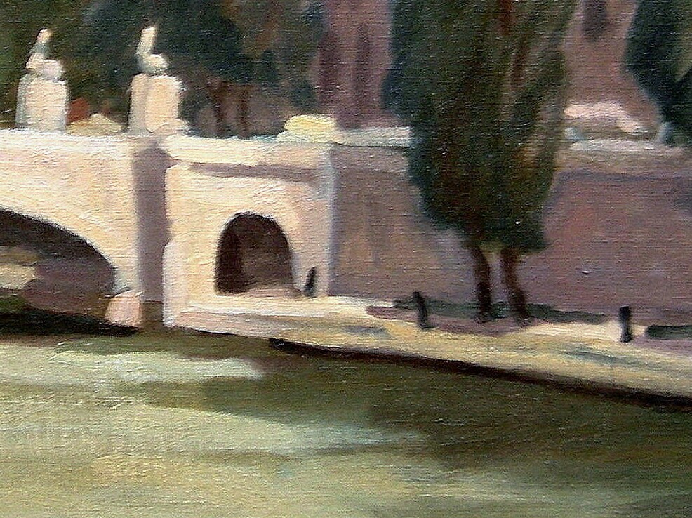 パリの街並みの絵画 - セーヌ川とルーブル橋 - 20x24 キャンバスに油彩