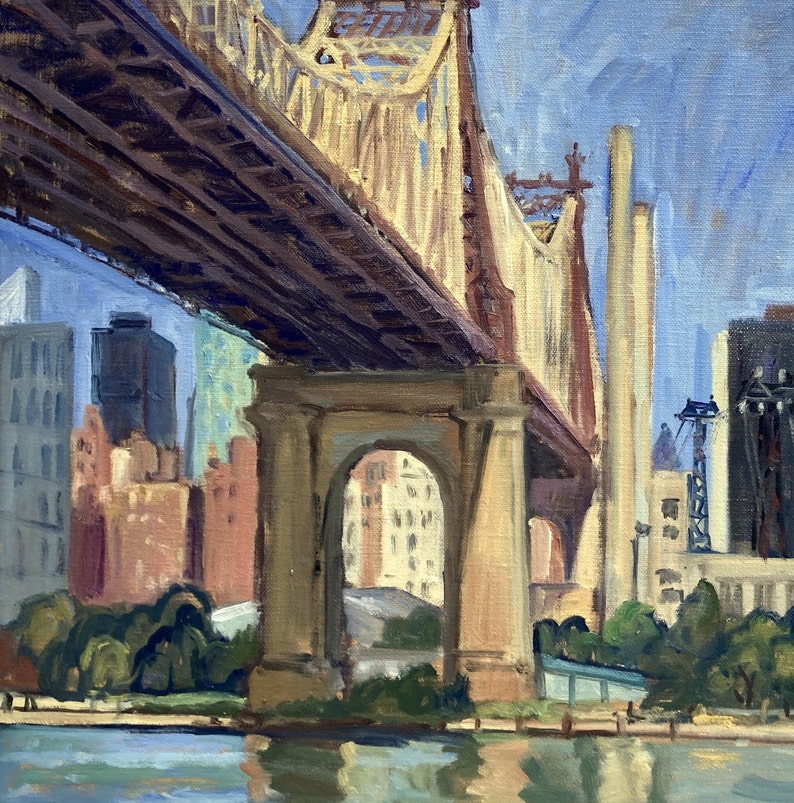 Original Oil Painting the Queensboro Bridge/nyc New York Cityscape