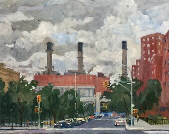 Original New York Cityscape Painting -Con Ed/Avenue D/NYC- 12x16 Oil on Panel, Urban Impressionist Fine Art, American Realism