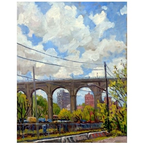 11x14 NYC Oil Painting -Spring Light/High Bridge/NYC - Oil on Panel, New York Landscape Painting, Original Urban Industrial Bronx Cityscape