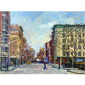 New York Oil Painting - Up Avenue C/NYC Winter- 12x16 Oil on Panel, Urban Impressionist Landscape, East Village Cityscape, Signed Original