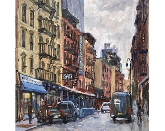 New York Cityscape Painting - Up Orchard Street/Lower East Side/NYC - 12x12 Oil on Panel, Signed Original Plein Air Impressionist Fine Art