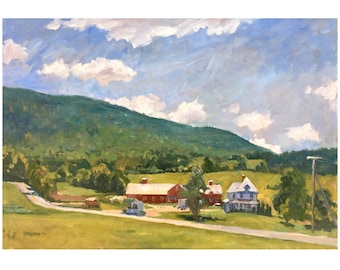 Summer Fields and Sky / Berkshires- 14x20 Oil on Linen, Impressionist Plein Air Fine Art, Signed Original Landscape Painting