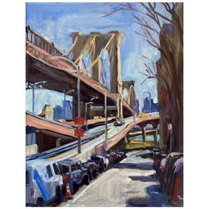 Oil Painting New York Cityscape- Brooklyn Bridge/NYC - 11x14 Oil on Linen, Urban Impressionist Landscape, Signed Original Fine Art
