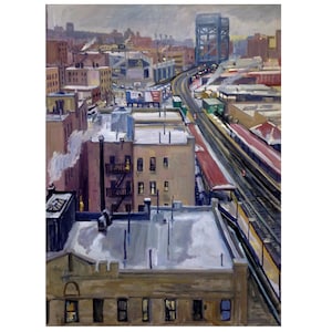 Large Oil Painting -Snowy Rooftops/NYC- 27x36 Oil on Canvas, American Realist Urban Winter Scene, Signed Original New York Cityscape