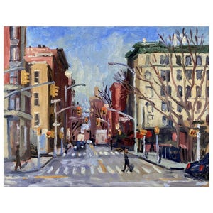 8x10 East Village Cityscape -Up Ave C/NYC Winter Sunlight - Oil on Panel, New York Urban Impressionist Landscape, Signed Original