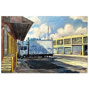 Large New York Cityscape Painting -Greenpoint Geometry/Brooklyn NYC- 24x36 Oil on Canvas, Impressionist Fine Art, Signed Original