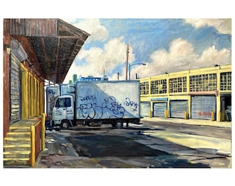 Large Brooklyn Cityscape Painting - Urban Geometry - 24x36 Oil on Canvas