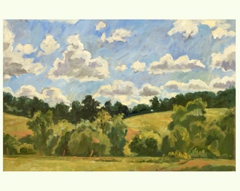 Large Original Landscape Painting - Hills and Sky/Berkshires- 20x30 Oil on Linen, Impressionist Plein Air Fine Art, Signed Original
