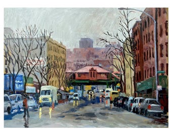 Bronx Painting - Winter Rain on 238th St - 12x16 Oil on Panel