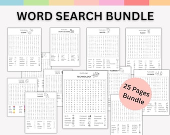 Recherche de mots facile de 25 pages pour enfant, mot de recherche d'été à imprimer, outil de recherche de mots, jeu de recherche de mots pour enfants, lot de recherche de mots, casse-tête de recherche de mots