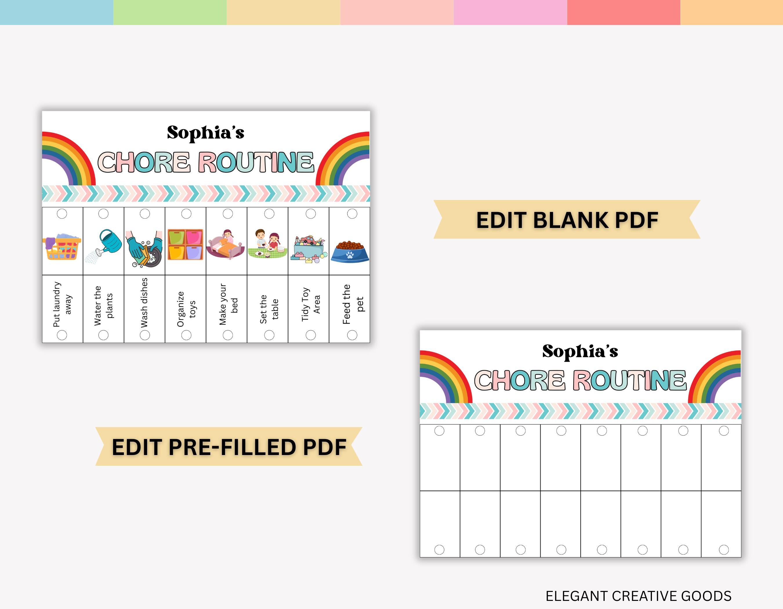 Chore Routine Chart Editable Printable, Morning Evening Bedtime Flip ...