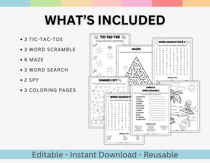 20 Page Printable Summer Activity Bundle for Kids, Summer Camp Activity ...