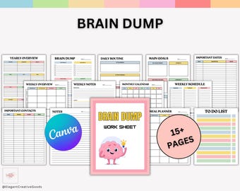Bearbeitbar To Do Brain Dump Planer, ADHD Brain Dump, Geführte Planung Arbeitsblätter, ADHD Wochenzielplaner, Prioritätenmatrix, Gedanken-Organizer