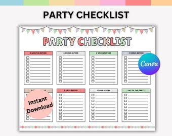 Party Checklist PDF Printable, Guest list trackers, Event organizer template, Birthday Party planning checklist, Event-Party Organizer.