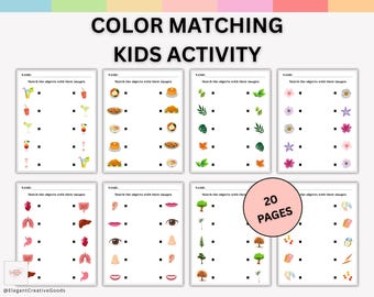 20 lernfähige Arbeitsblätter für Kinder | Bildübereinstimmungsaktivitätsseiten | Spaß Vorschule & Kindergarten Lernen Printables | PDF-Format.