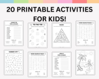 20 Page Printable Summer Activity Bundle for Kids, Summer Camp Activity, Coloring Pages, Games, Mazes, Word Search Puzzles, Instant Download