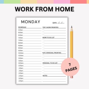 Work From Home Planner Printable Personal Daily Planner, Daily Hourly Planner, Daily Productivity Planner,Office organizer, Instant Download