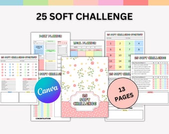 25-Day Soft Challenge Planner | Editable & Printable Wellness Tracker | Simple Daily Habit Builder | Motivation and SelfCare Journal PDF-PNG