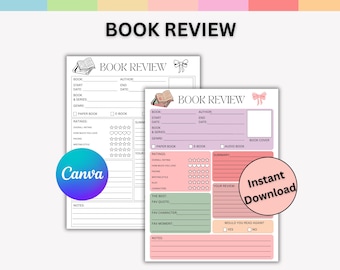 Book Review Journal Printable | Reading Log & Tracker for Avid Readers and Book Clubs | Editable Book Review Pages | Instant Download PDF.