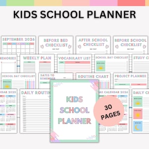 Druckbarer & bearbeitbarer 2025 - 2026-Schulplaner, Nach, vor der Schule Checkliste, Schulanfangplaner, Schulplaner, Schulkalender.