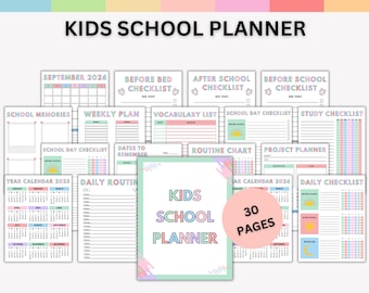 Printable & Editable 2025 - 2026 school planner, After,before school checklist, back to school planner, homeschool planner, school calendar.
