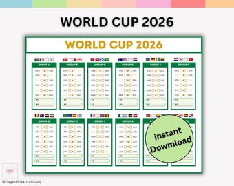 Cuadro de pared con el calendario de la Copa del Mundo 2026, seguimiento de partidos del torneo, imprimible, cuadro de resultados de la Copa del Mundo 2026, editable, descarga digital.