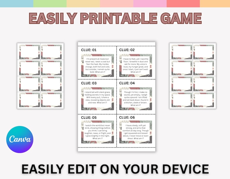 Adult Indoor and Outdoor Scavenger Hunt Game Printable, Riddle Clue ...