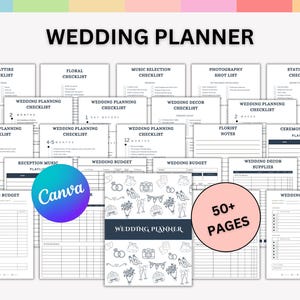 Può includere: Un wedding planner con oltre 50 pagine, con liste di controllo per abbigliamento, composizioni floreali, musica, fotografia e cancelleria. Include modelli di budget e tempistiche di pianificazione. La copertina del planner ha un design decorativo.