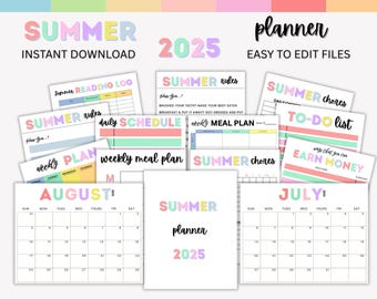Bearbeitbarer Sommerplaner für Kinder 2025, druckbarer Sommerplaner, Checkliste, Haushaltsplaner Kinder, Kalenderaktivitätsplaner, Sommereimerliste.