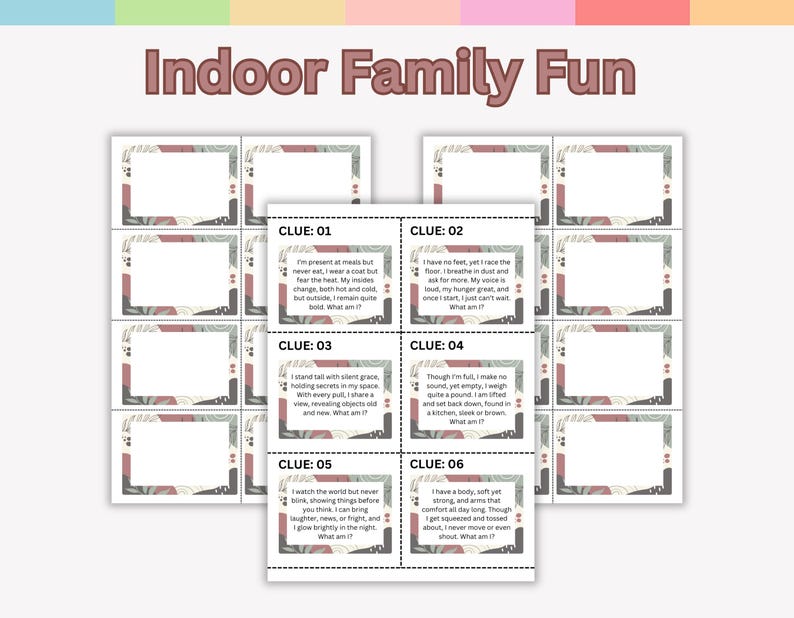 Adult Indoor and Outdoor Scavenger Hunt Game Printable, Riddle Clue ...