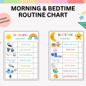 Morning Routine Checklist, Bedtime Routine Kids, Printable Responsibility Chart, Visual Schedule For kids Toddler Chore Chart,Kids chart PDF