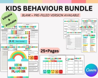 Bearbeitbares Kinder-Verhaltensdiagramm-Bundle, ABC-Verhaltensdiagramm, Kleinkind-Verhaltens-Tracker, wöchentliche Verhaltensbelohnungstabelle, Checkliste für gutes Benehmen.