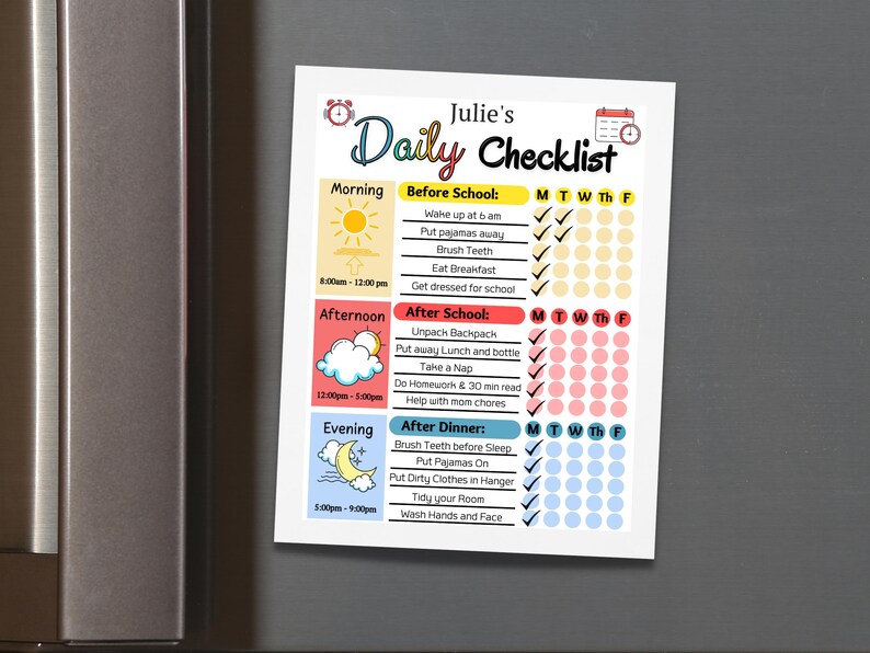 Kids Daily Checklist, Printable Chore Chart, Responsibility Chart ...