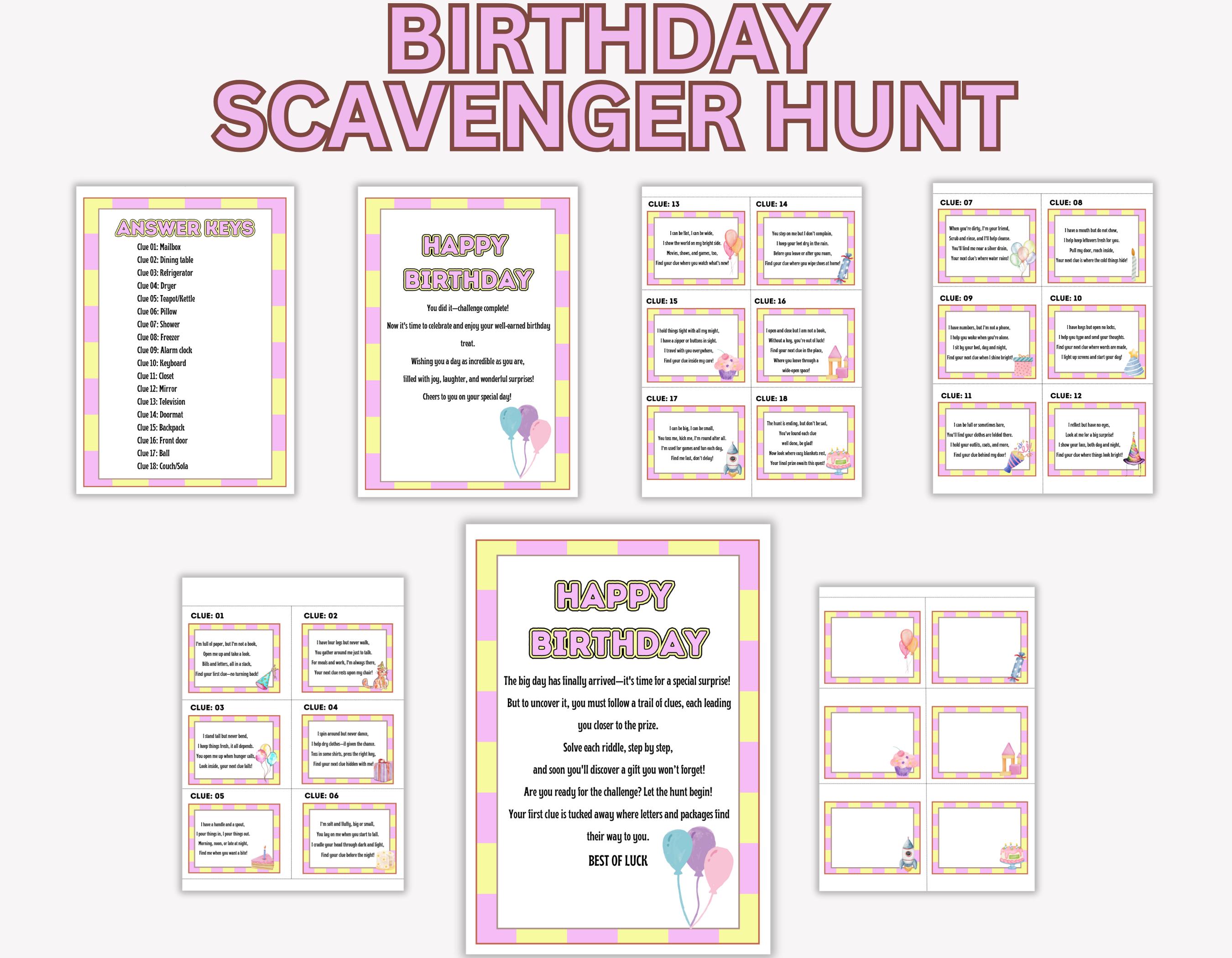 Birthday Scavenger Hunt for Kids, Editable Birthday Scavenger Hunt ...