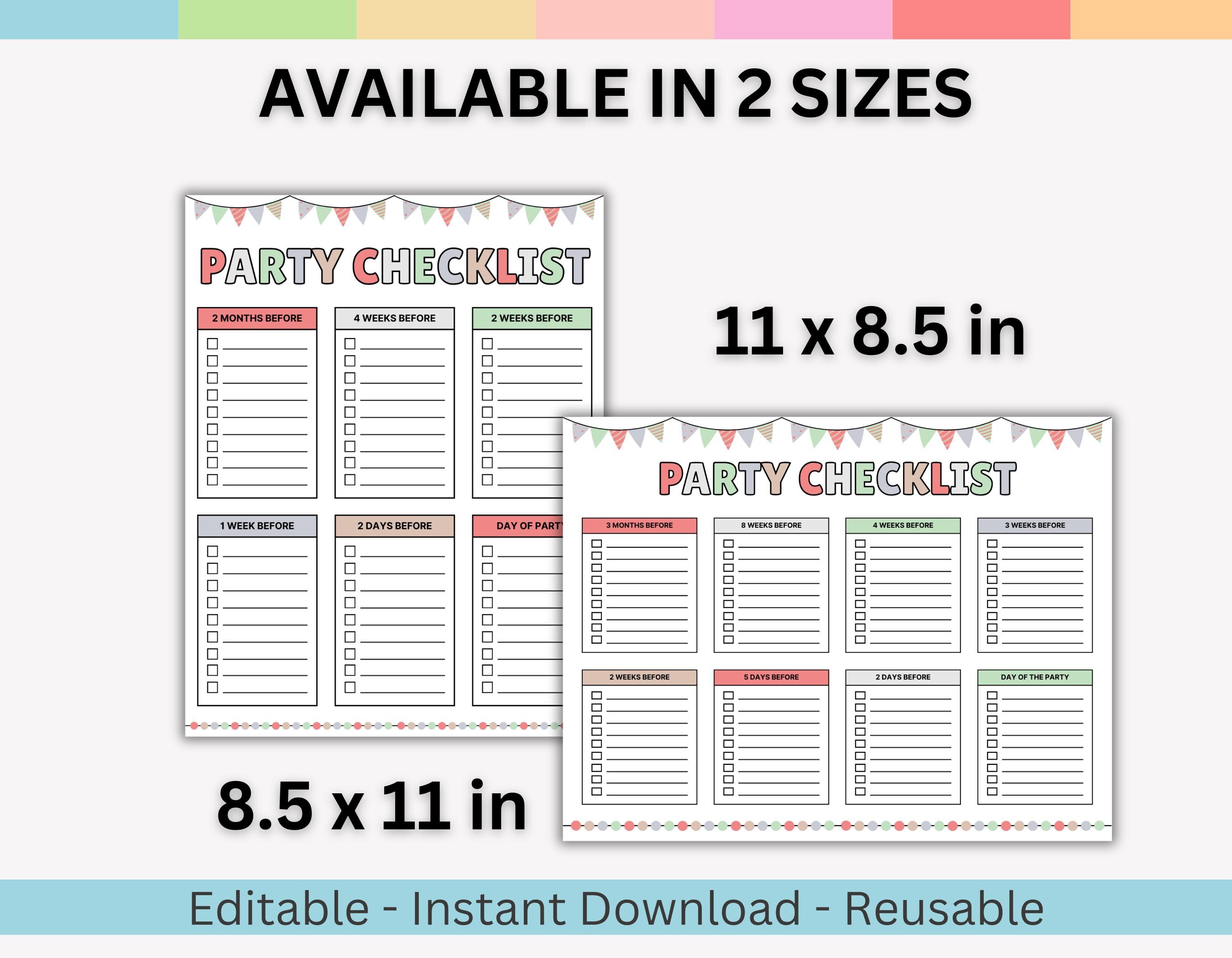 Party Checklist PDF Printable, Guest List Trackers, Event Organizer ...