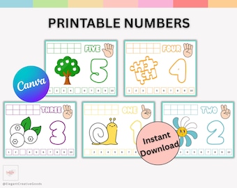 Preschool Printables Numbers, 1-10 Number Tracing, Kindergarten Worksheets, Practice for Homeschool, Learning Numbers, Handwriting Practice.