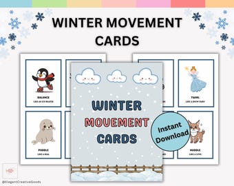 Winter Movement Cards for Kids, Printable Winter Action Cards, Gross Motor Activity Flashcards, Preschool Brain Breaks, Educational Activity