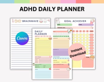 ADHS Tagesplaner | Niedlicher Fokus- und Zeitmanagement-Organizer | Druckbarer Tages- und Wochenplaner für bessere Routinen | Sofort Download PDF
